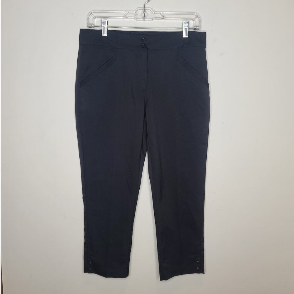 Lady Pinseeker Golf black flat front capri pants with button details- 6